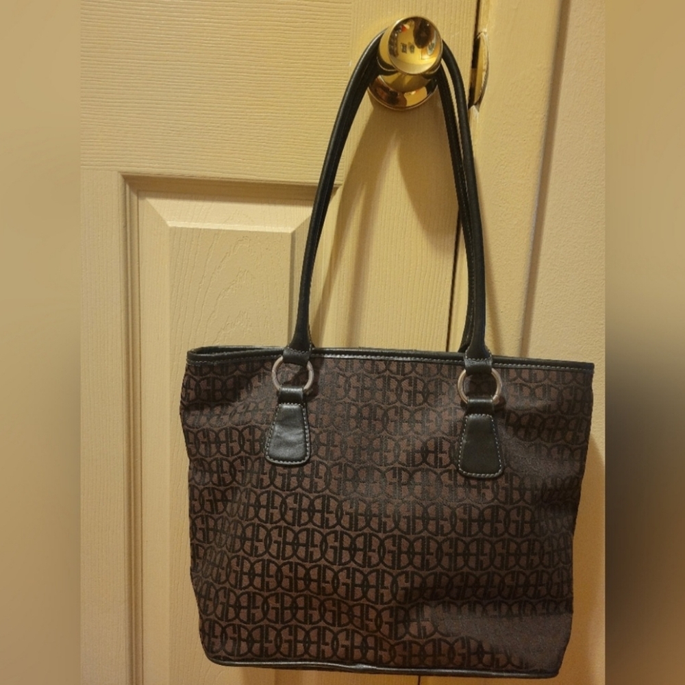 Giani Bernini Brown and Black Neutral Monogram Shoulder Bag  Excellent Condition